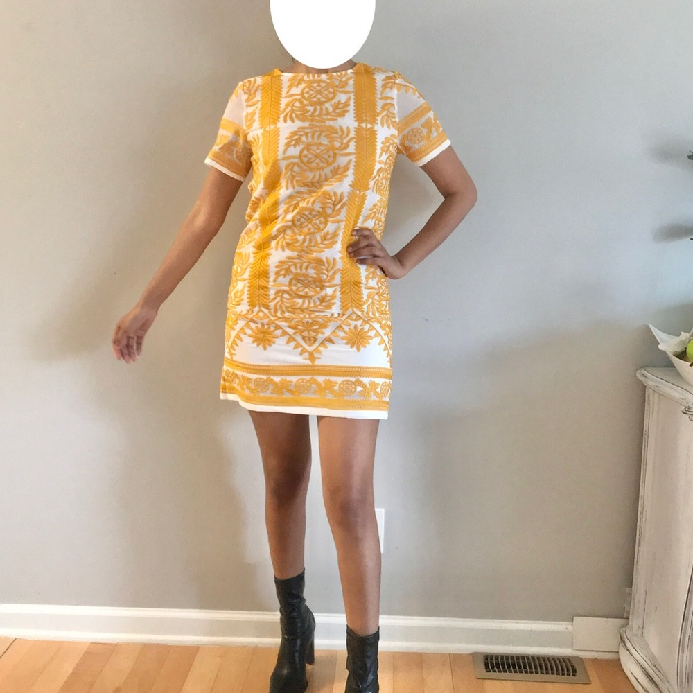 All:Row yellow floral embroidered tunic shift dress - Picture 3 of 4
